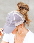Distressed Messy Bun Caps | Adjustable