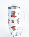 40 oz White Western Boot Tumbler