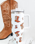 40 oz White Western Boot Tumbler