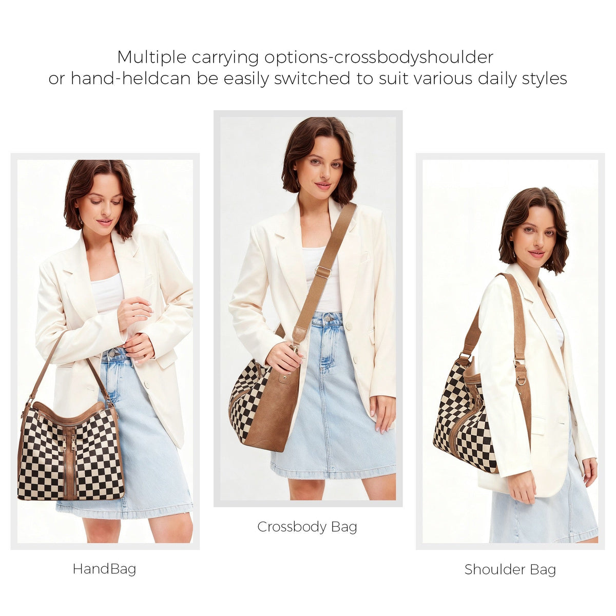 Vanessa Checkered Convertible Hobo Bag & Wristlet Set