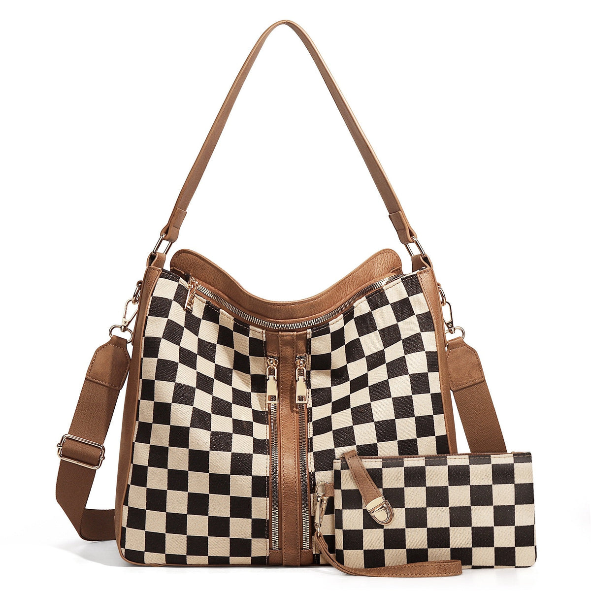 Vanessa Checkered Convertible Hobo Bag & Wristlet Set