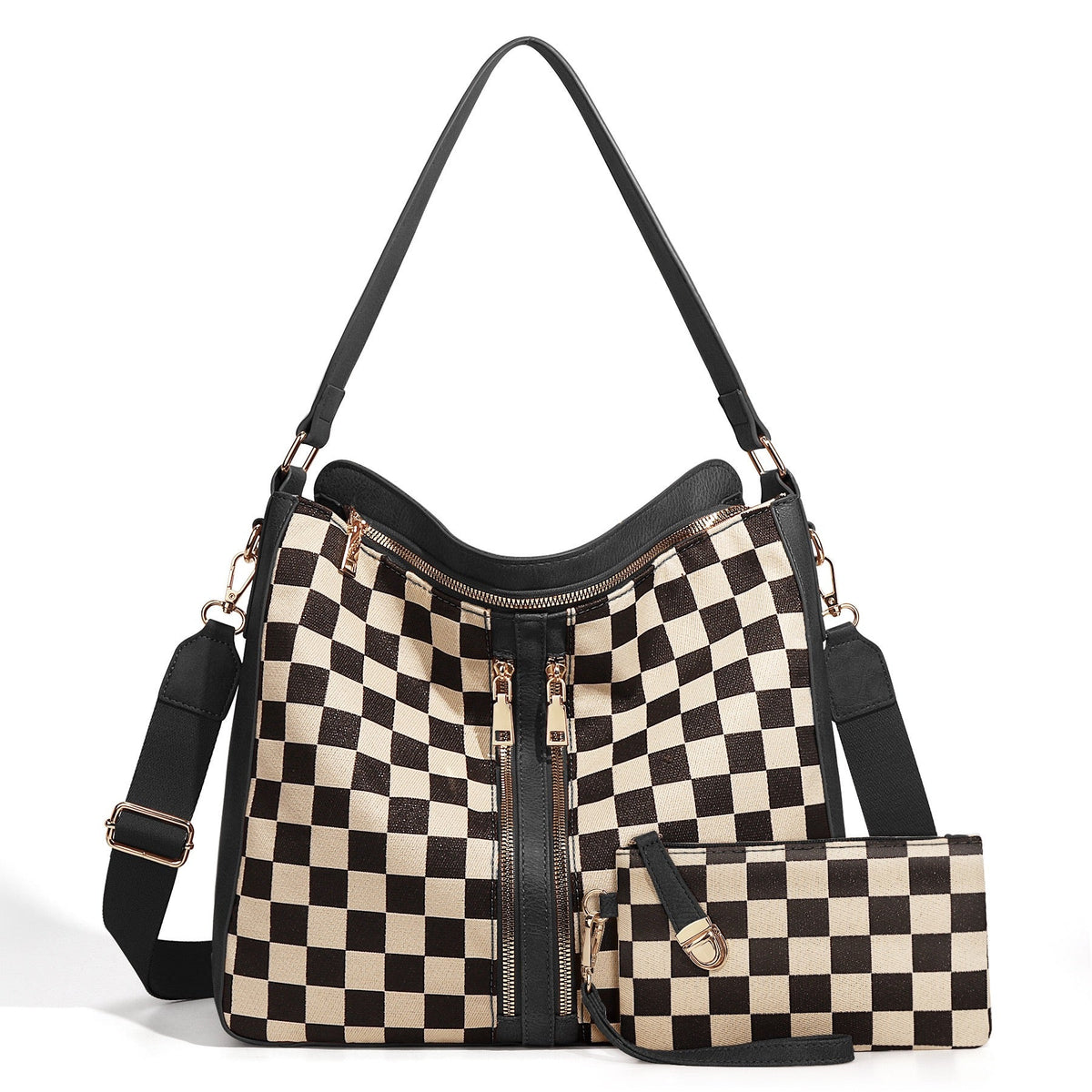 Vanessa Checkered Convertible Hobo Bag & Wristlet Set