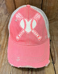 Baseball Heart with Bats Pink