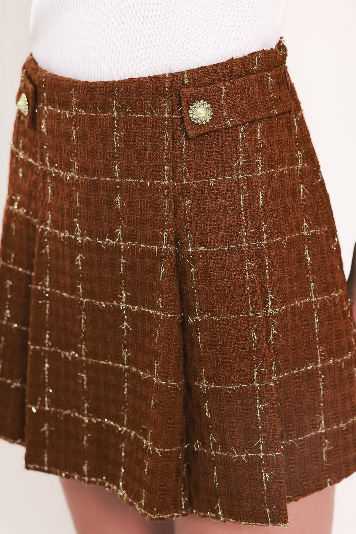 Flying Tomato Autumn Plaid Tweed Skort