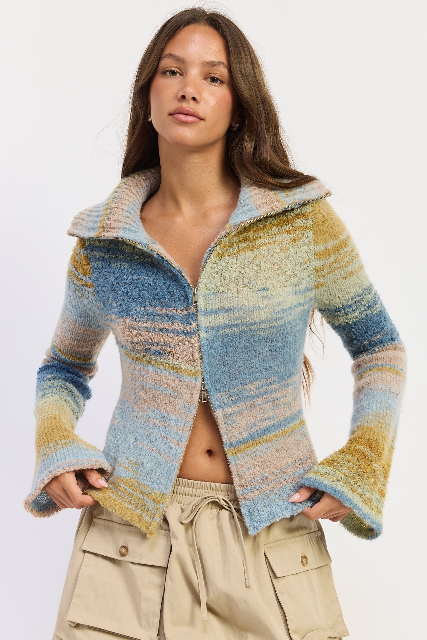 Emory Park | Jolene Vintage Stripe Zip-Up Cardigan – Baby Blue