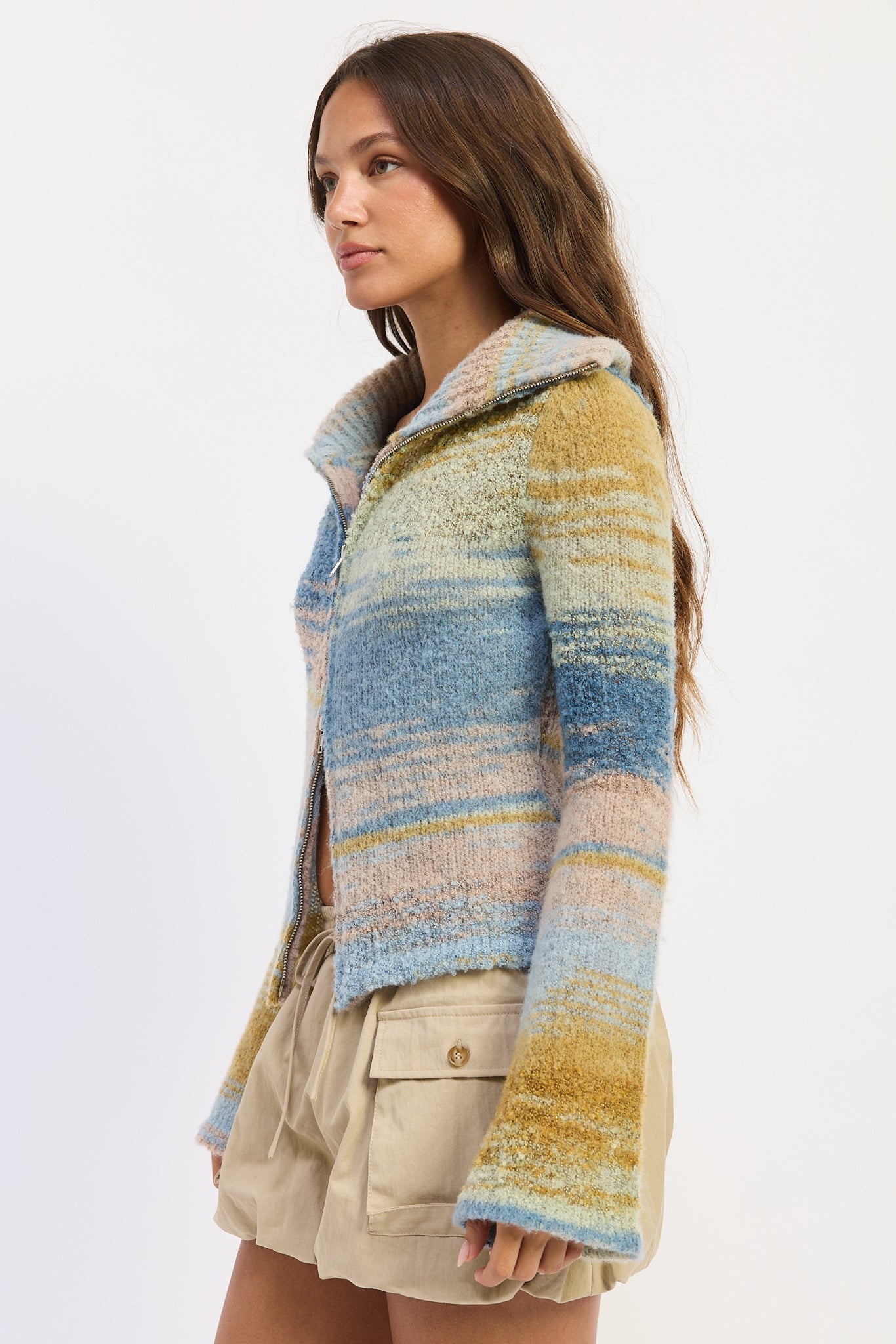 Emory Park | Jolene Vintage Stripe Zip-Up Cardigan – Baby Blue