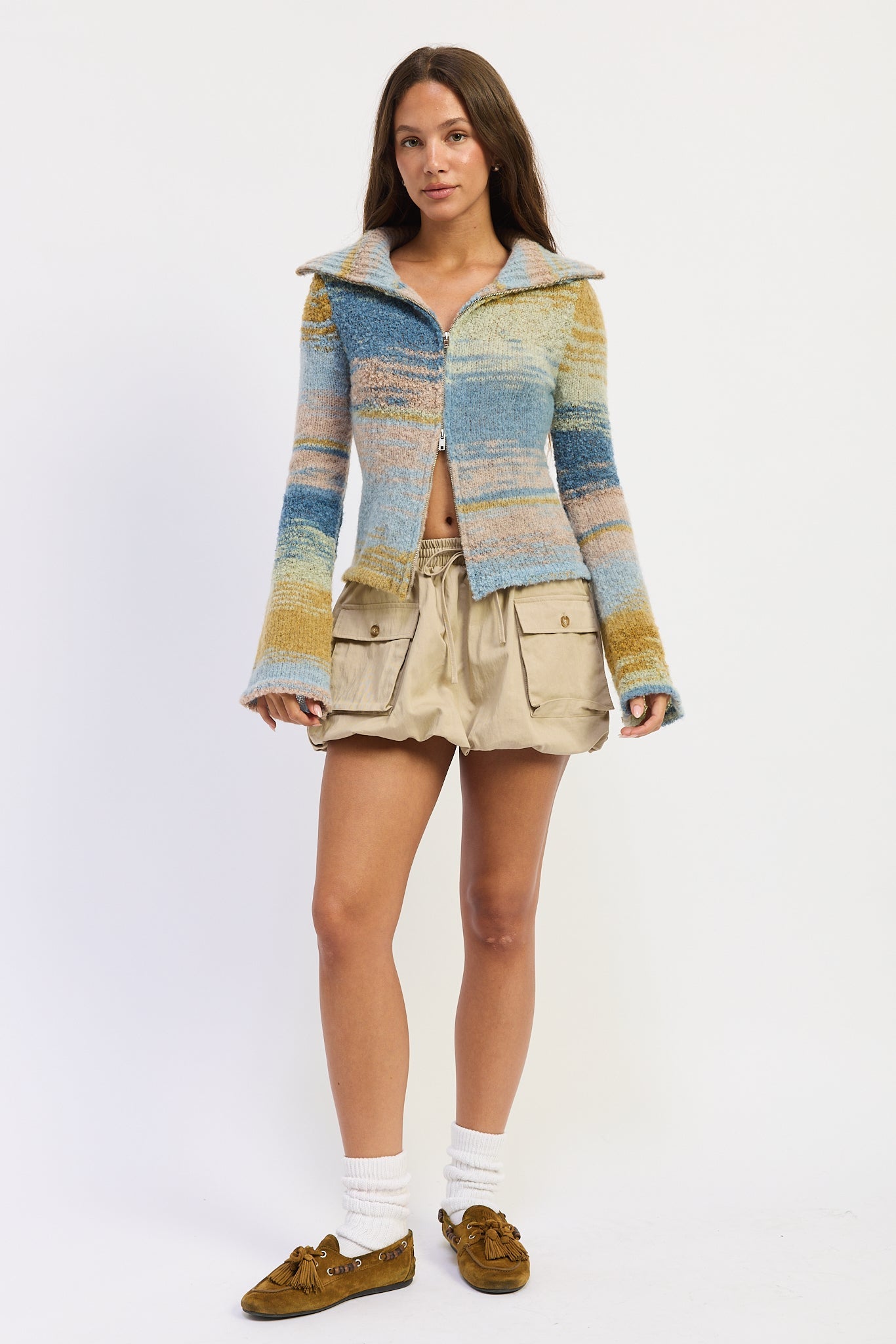 Emory Park | Jolene Vintage Stripe Zip-Up Cardigan – Baby Blue