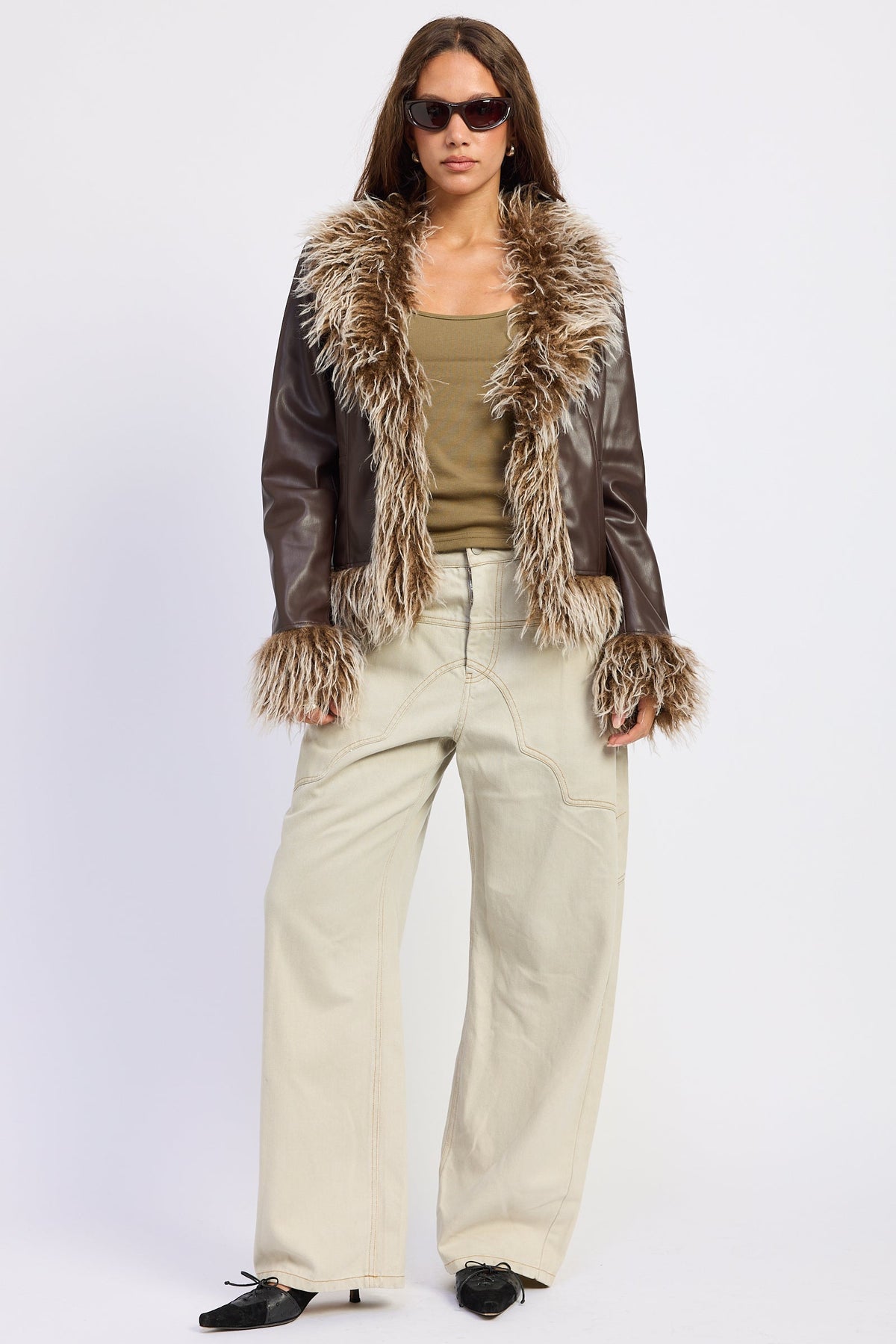 Emory Park Soraya Faux Leather Fur Trim Jacket