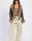 Emory Park Soraya Faux Leather Fur Trim Jacket