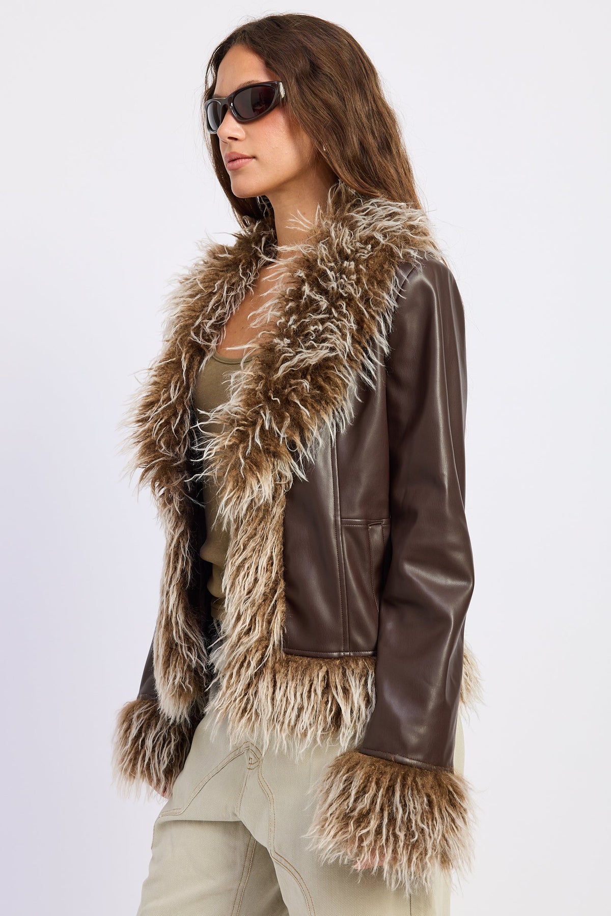 Emory Park Soraya Faux Leather Fur Trim Jacket