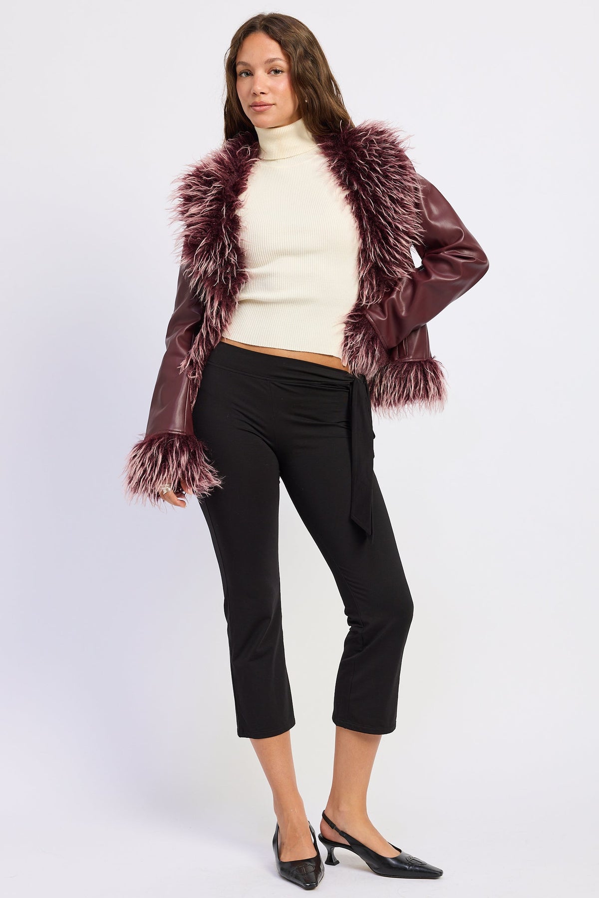 Emory Park Soraya Faux Leather Fur Trim Jacket