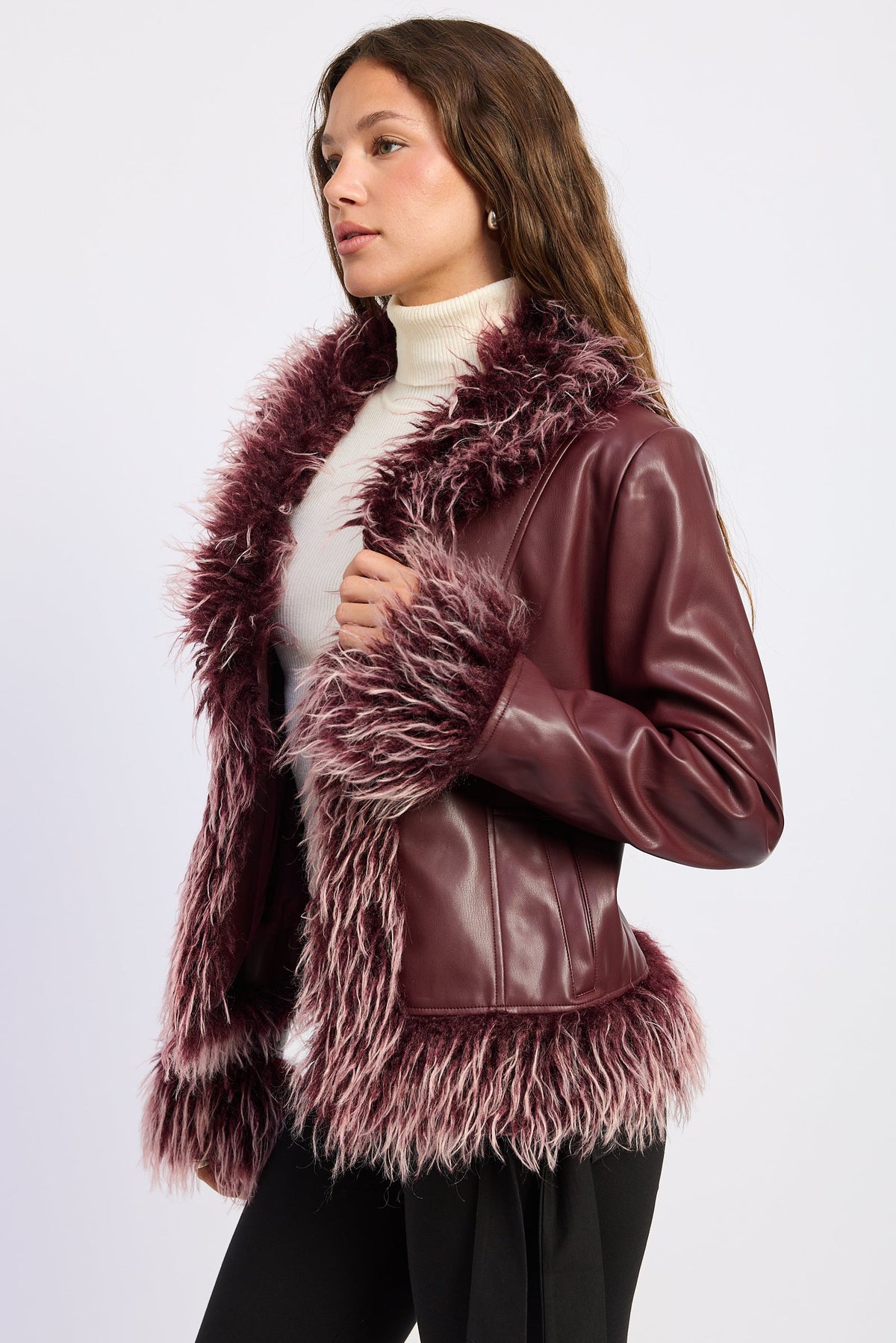 Emory Park Soraya Faux Leather Fur Trim Jacket