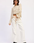 Emory Park | Lennon Lace-Up Wide Leg Jeans – Ivory
