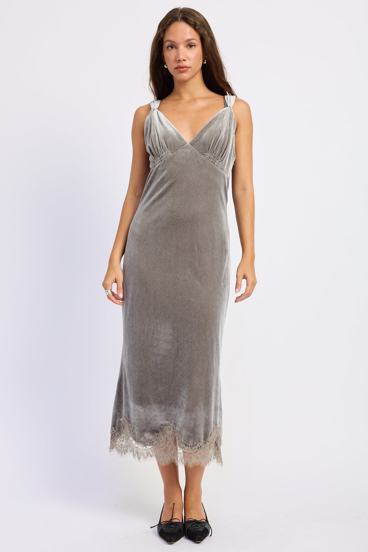 Emory Park Maeve Lace-Trim Midi Dress — Grey