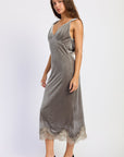 Emory Park Maeve Lace-Trim Midi Dress — Grey