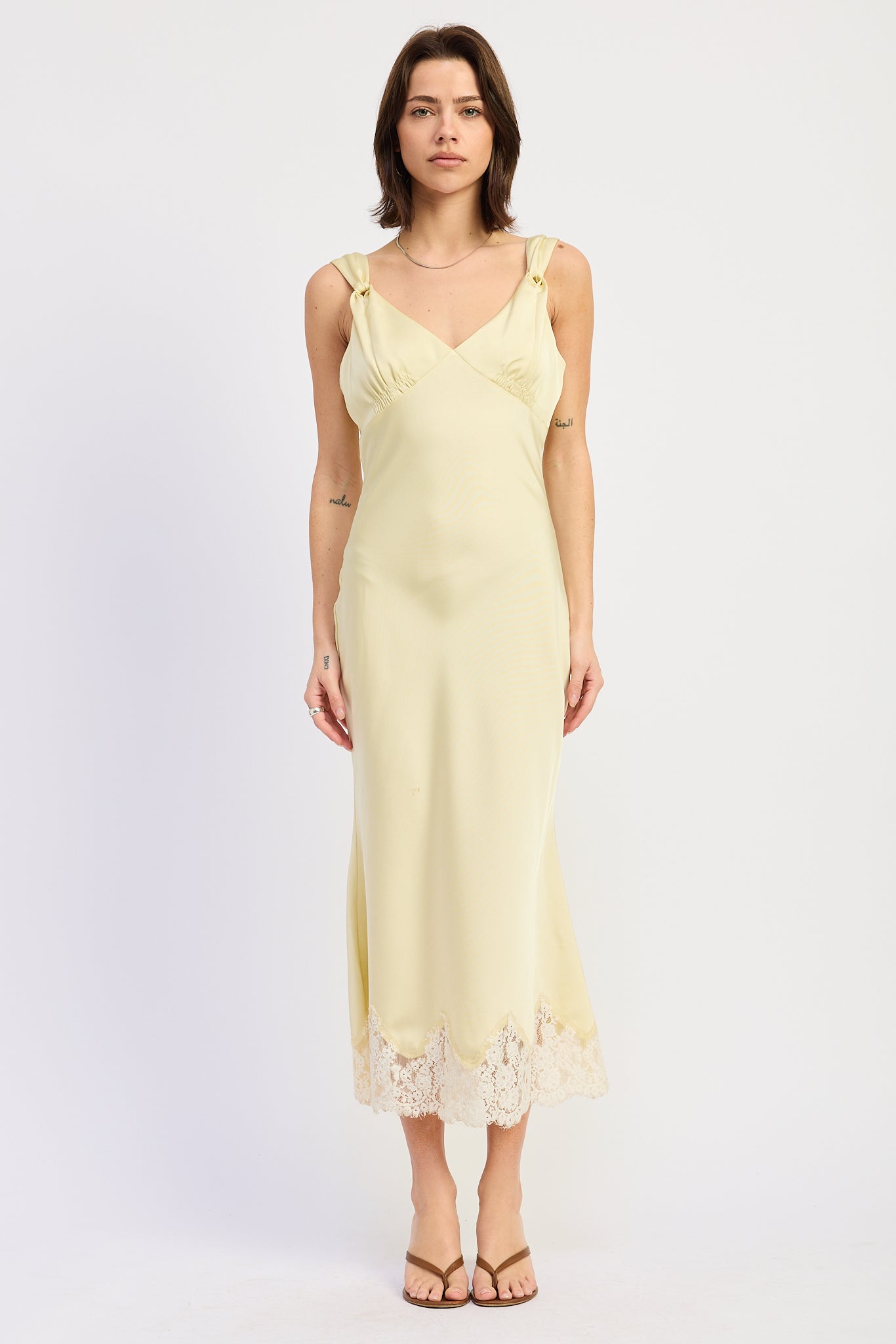 Emory Park | Emery Lace Trim Satin Midi Dress