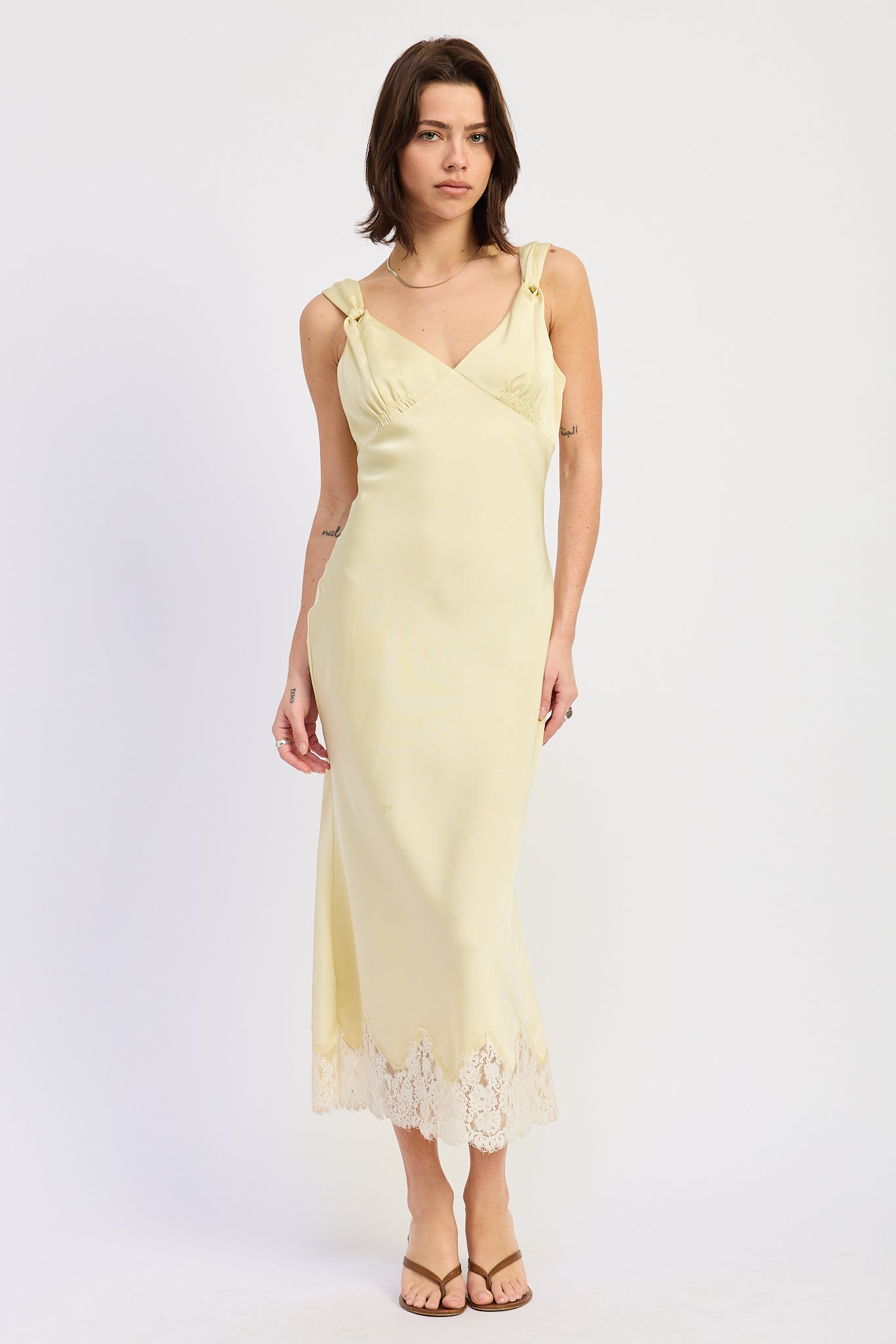 Emory Park | Emery Lace Trim Satin Midi Dress
