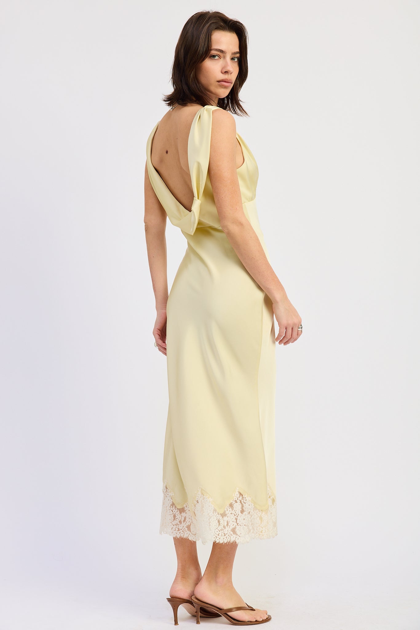Emory Park | Emery Lace Trim Satin Midi Dress
