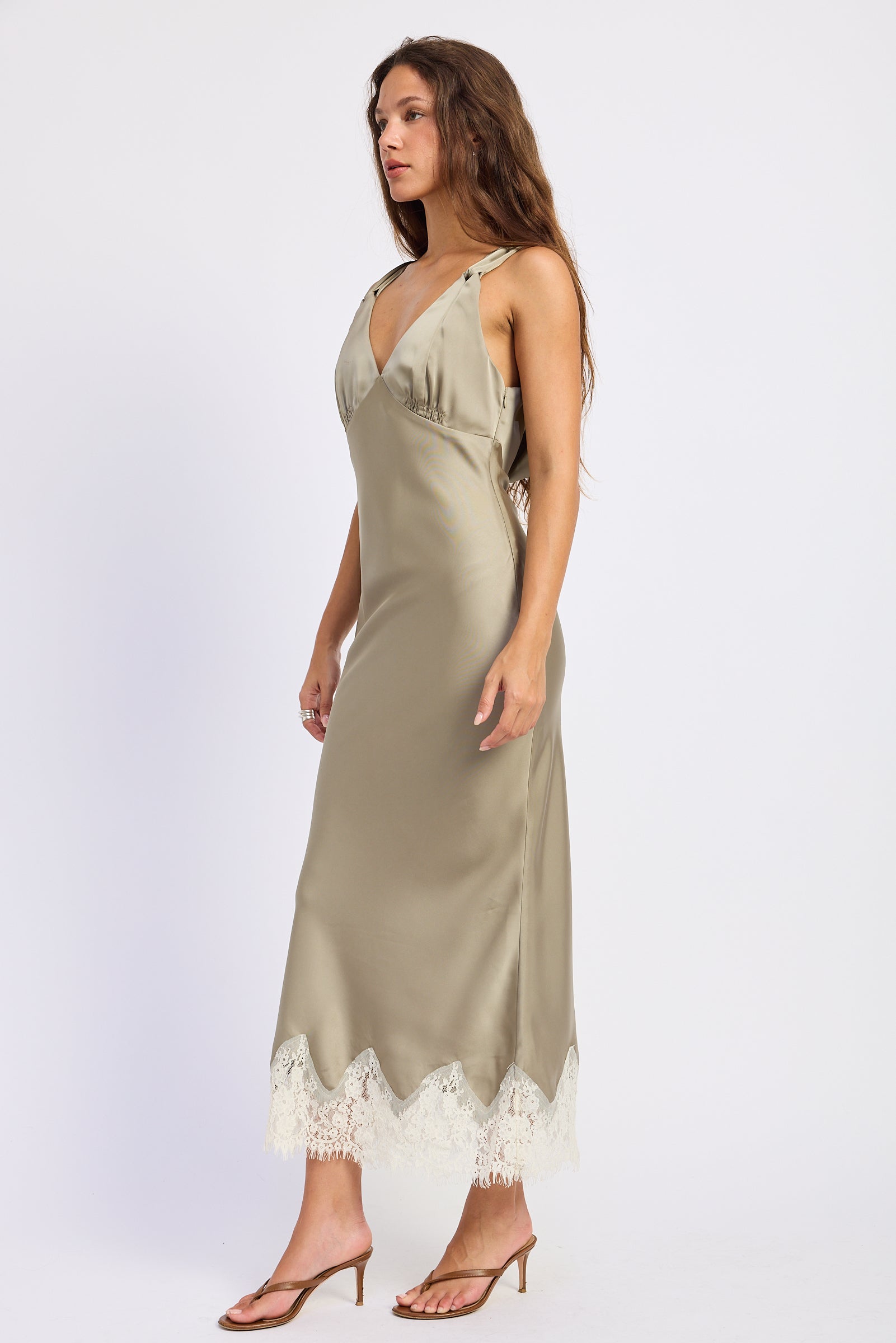 Emory Park | Emery Lace Trim Satin Midi Dress