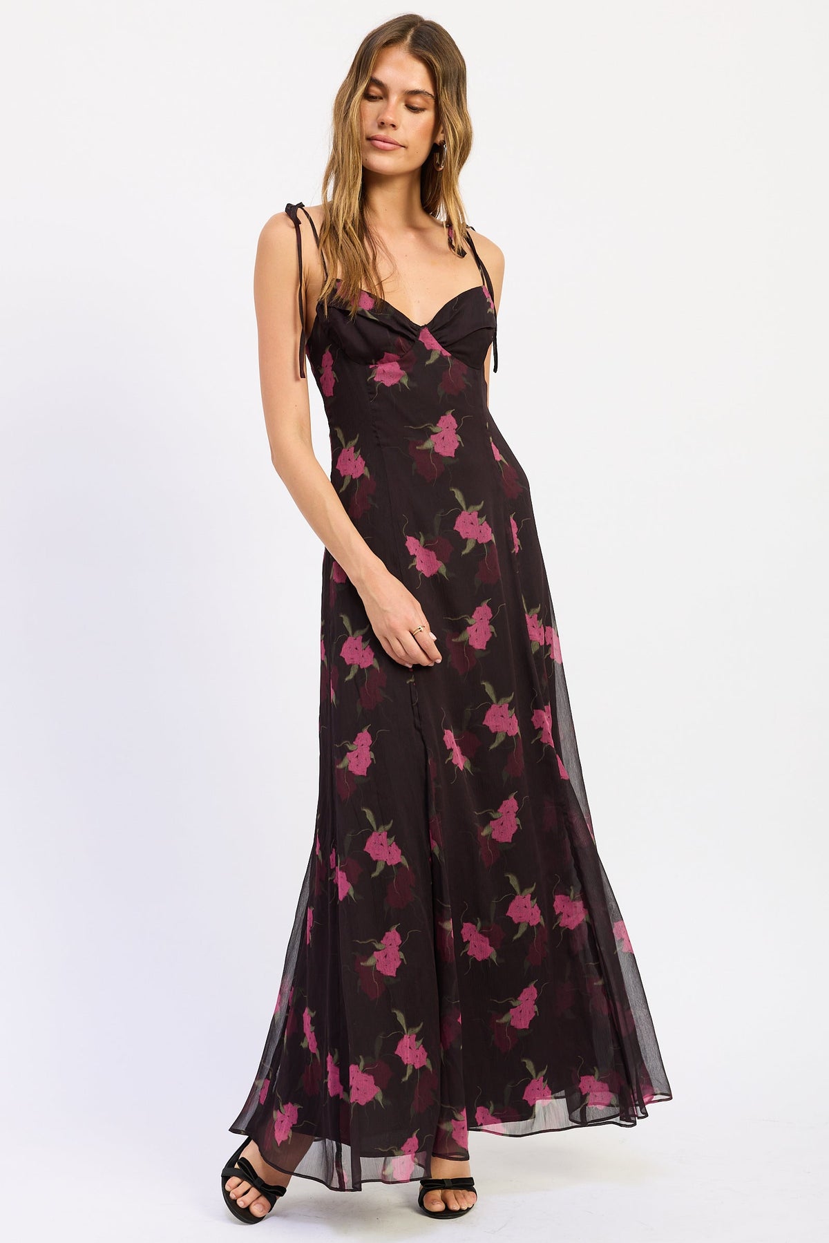 Emory Park Maris Floral Shoulder Tie Midi Dress