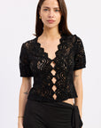 Emory Park Elsinore Black Lace Cap Sleeve Top
