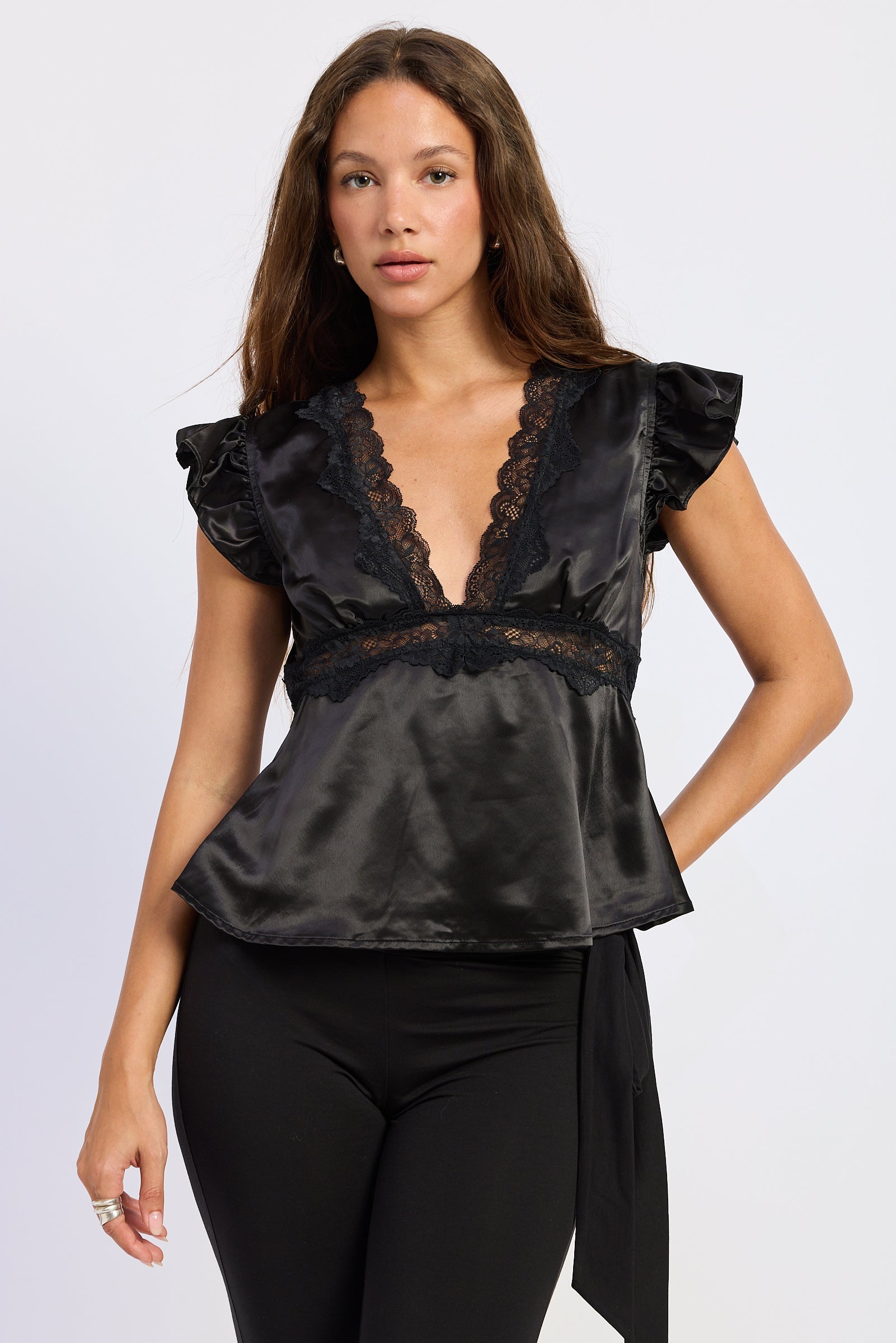 Emory Park | Aliza Satin Lace Trim Top