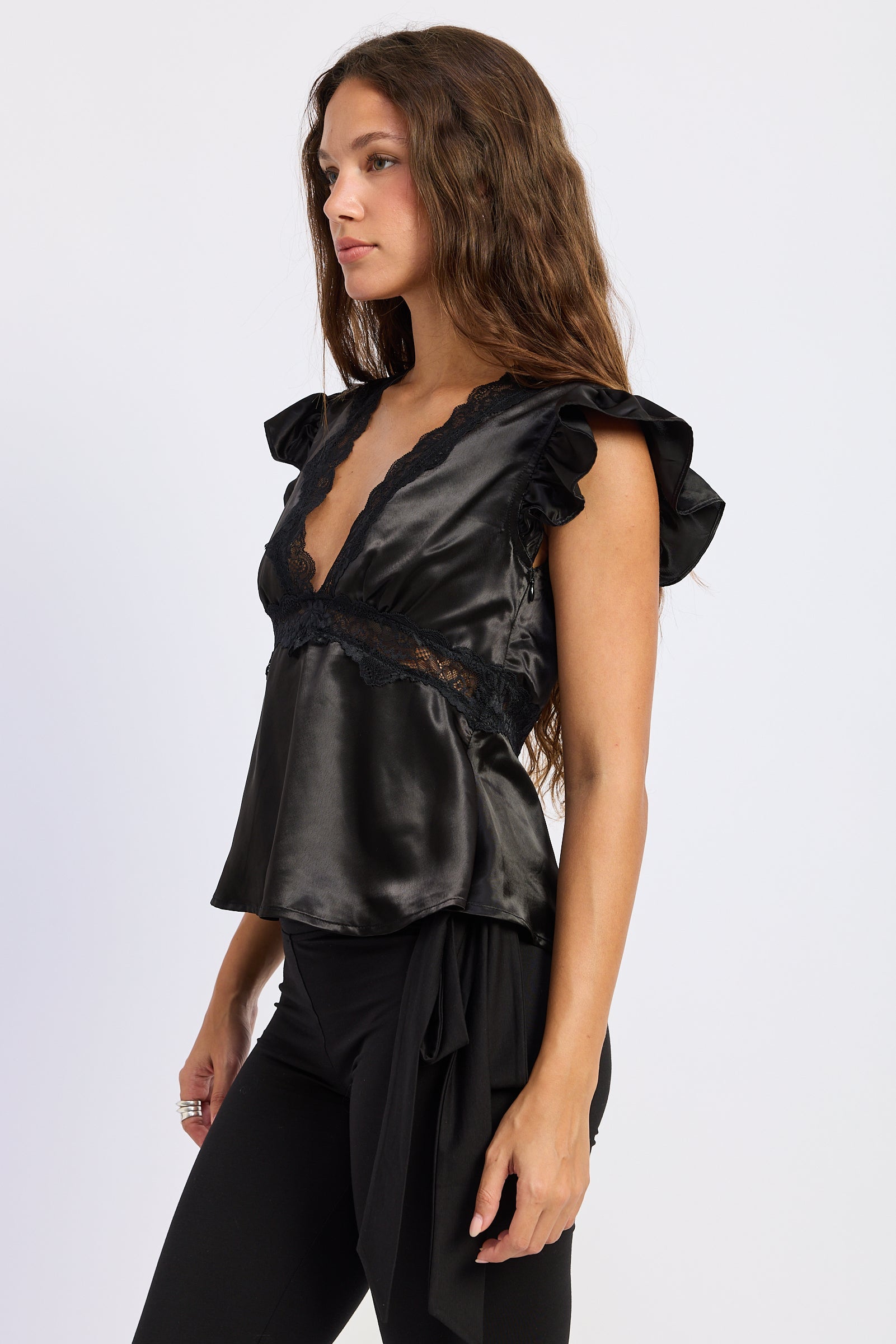 Emory Park | Aliza Satin Lace Trim Top