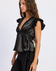Emory Park | Aliza Satin Lace Trim Top