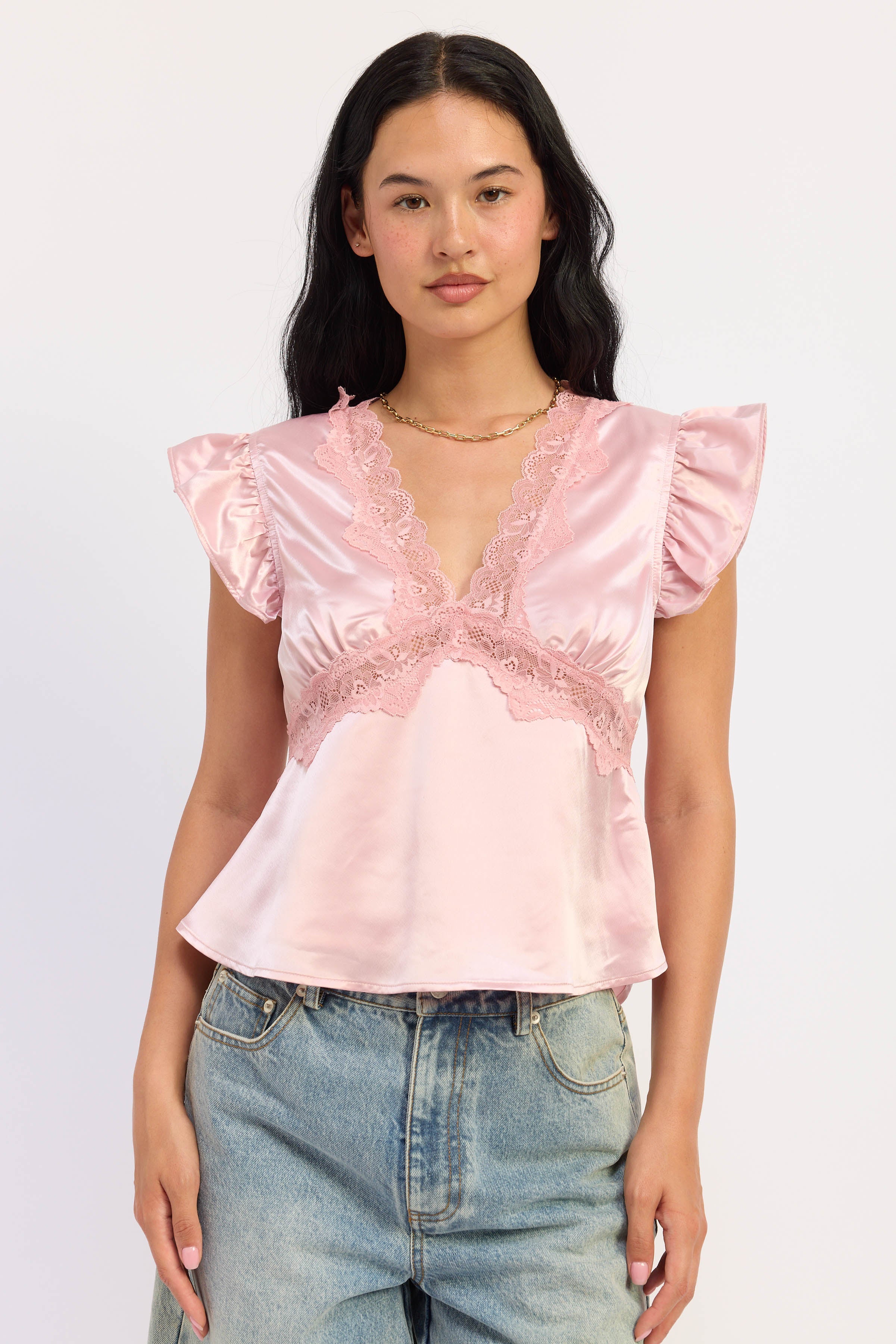 Emory Park | Aliza Satin Lace Trim Top