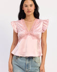 Emory Park | Aliza Satin Lace Trim Top