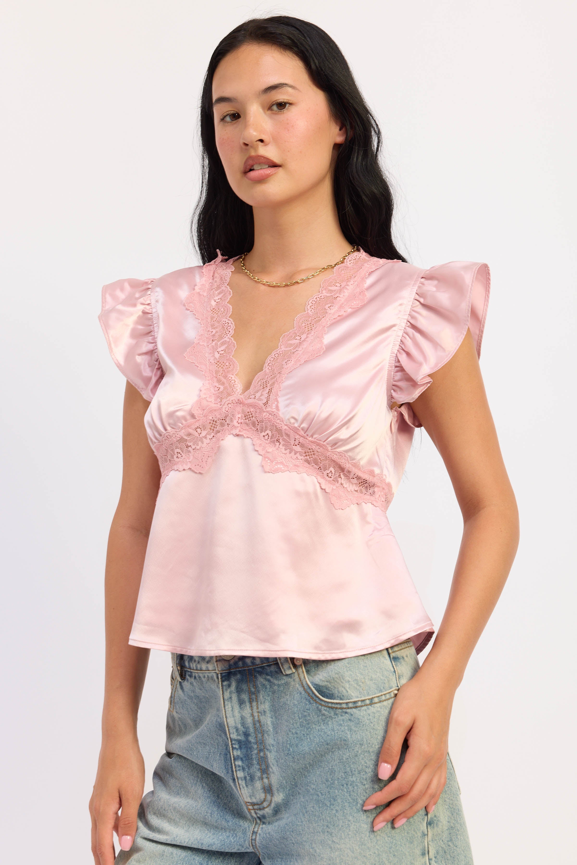 Emory Park | Aliza Satin Lace Trim Top