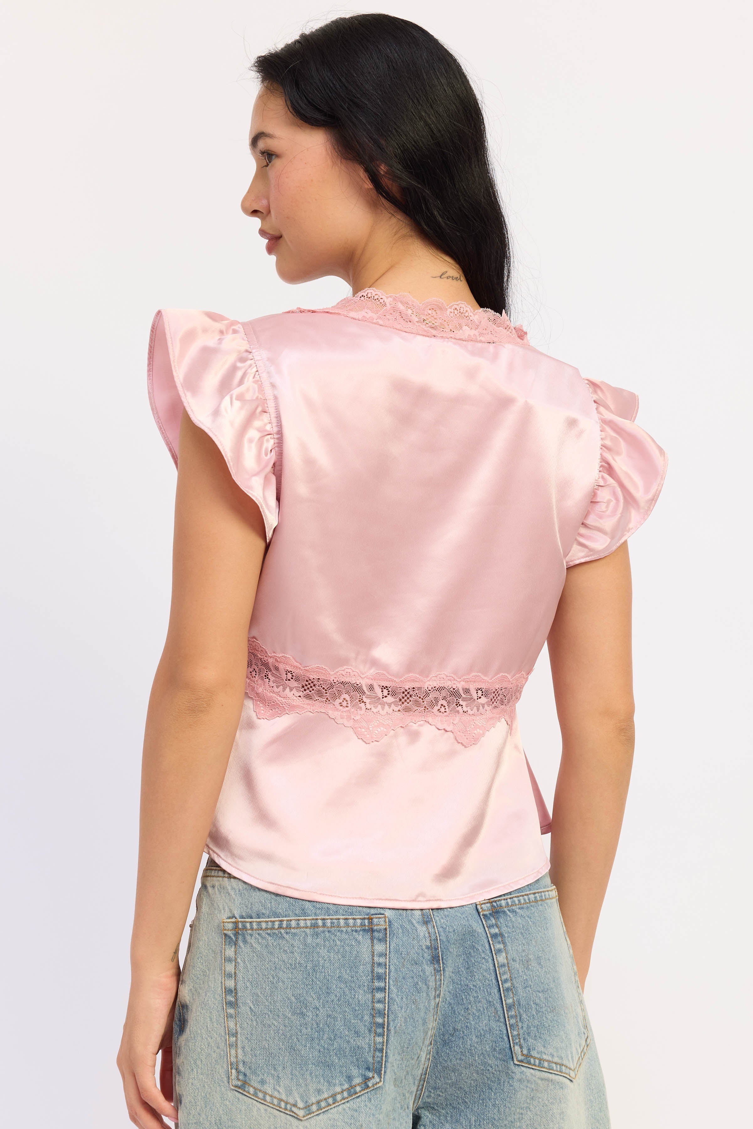 Emory Park | Aliza Satin Lace Trim Top