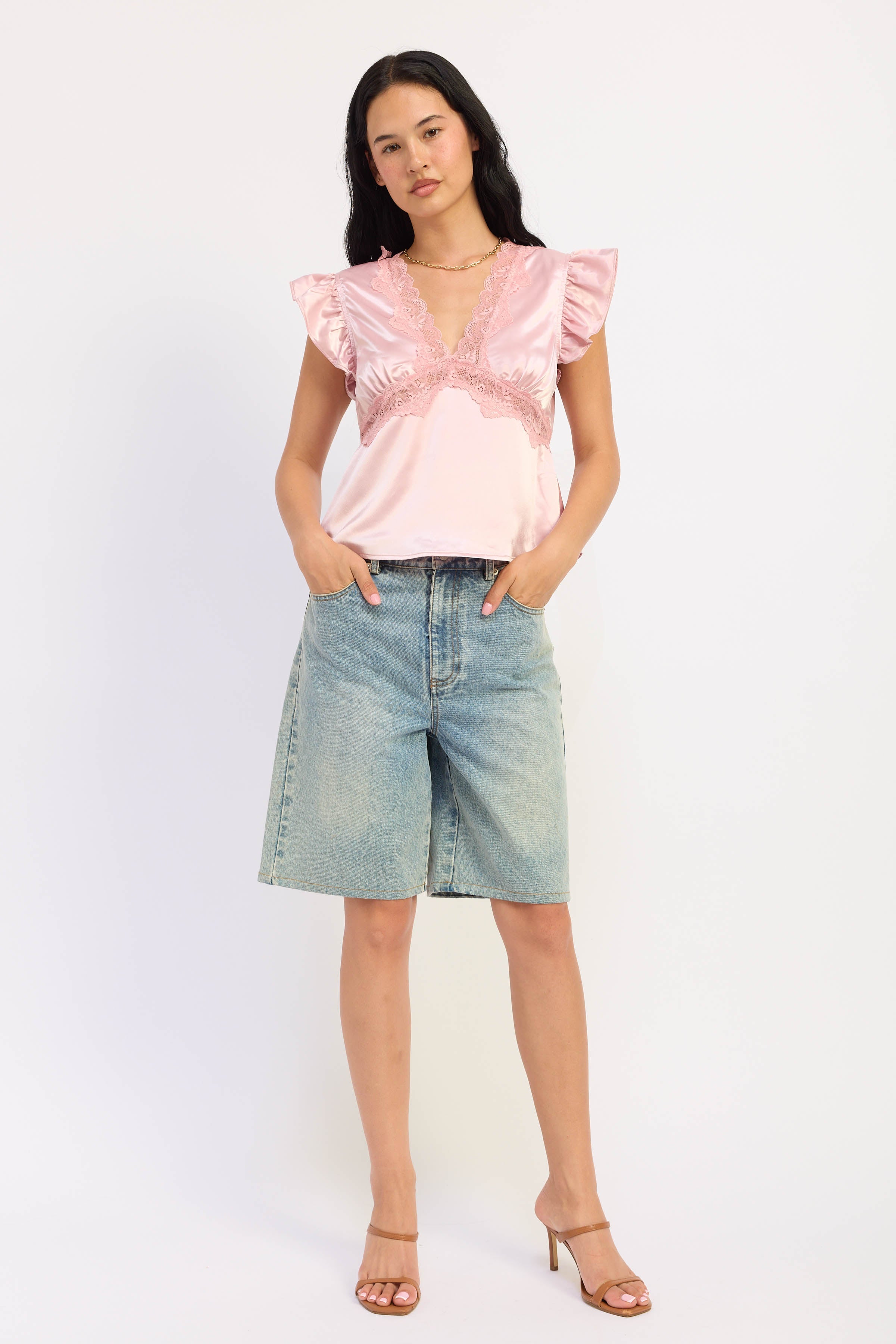 Emory Park | Aliza Satin Lace Trim Top