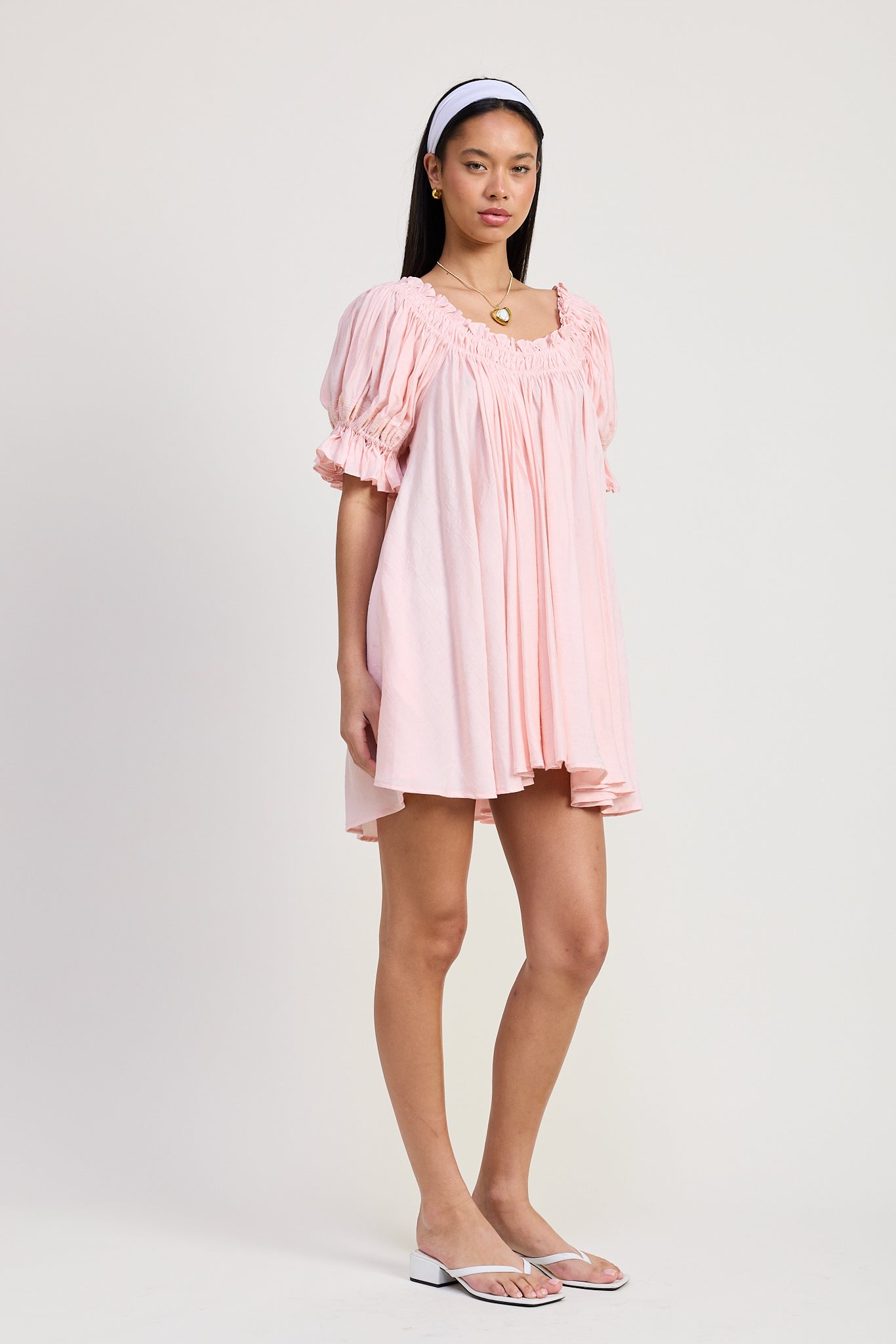 Emory Park | Xandra Embroidered Puff Sleeve Mini Dress – Baby Pink