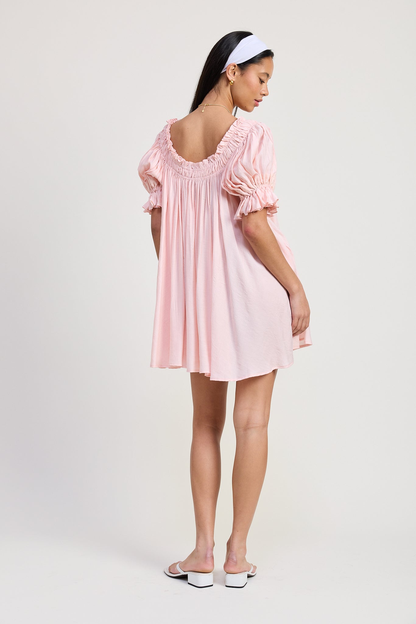 Emory Park | Xandra Embroidered Puff Sleeve Mini Dress – Baby Pink