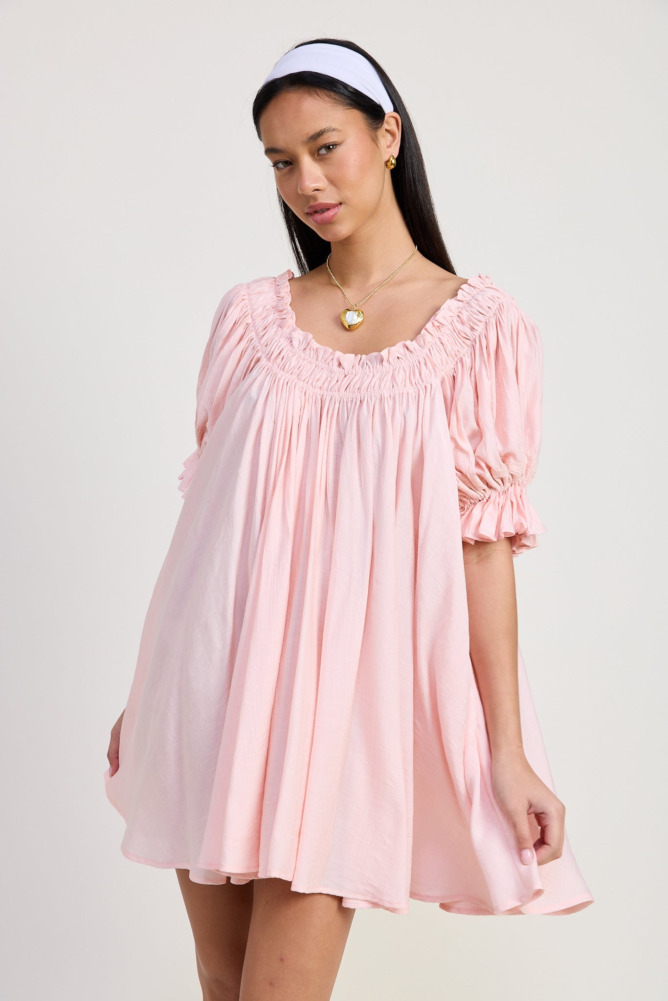Emory Park | Xandra Embroidered Puff Sleeve Mini Dress – Baby Pink