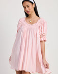 Emory Park | Xandra Embroidered Puff Sleeve Mini Dress – Baby Pink