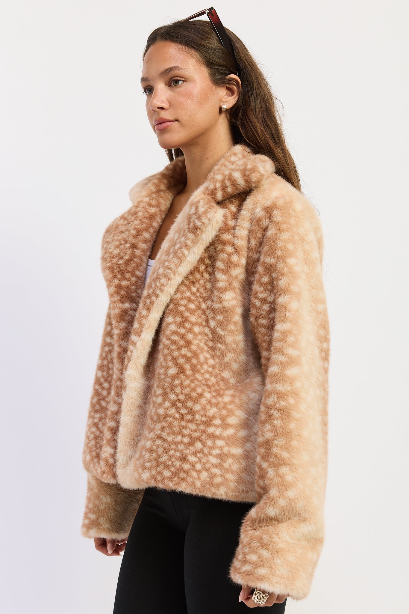 Emory Park | Zella Fawn Print Faux Fur Jacket
