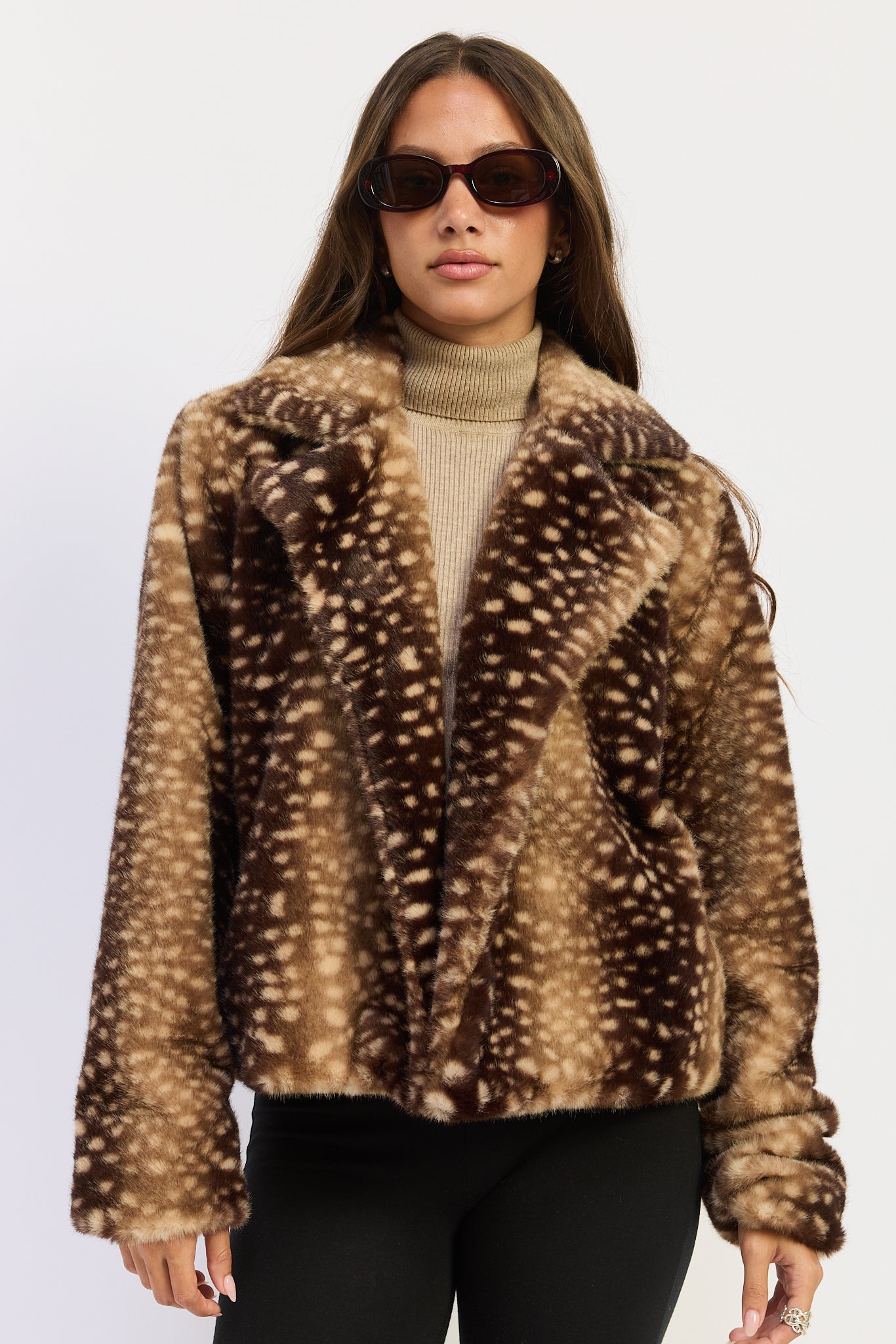 Emory Park | Zella Fawn Print Faux Fur Jacket
