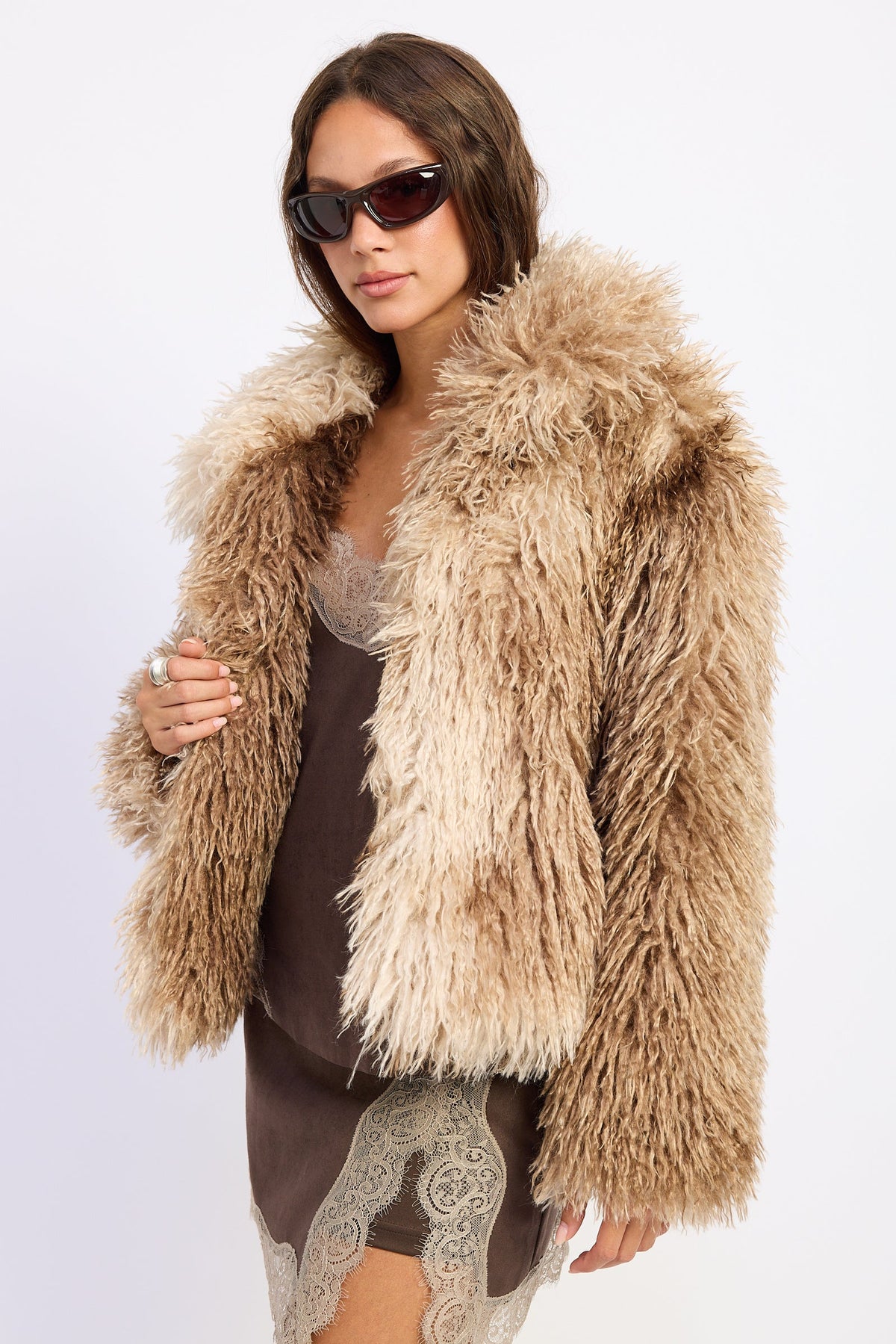 Emory Park Zafrina Oversized Faux Fur Coat — Brown Tie Dye
