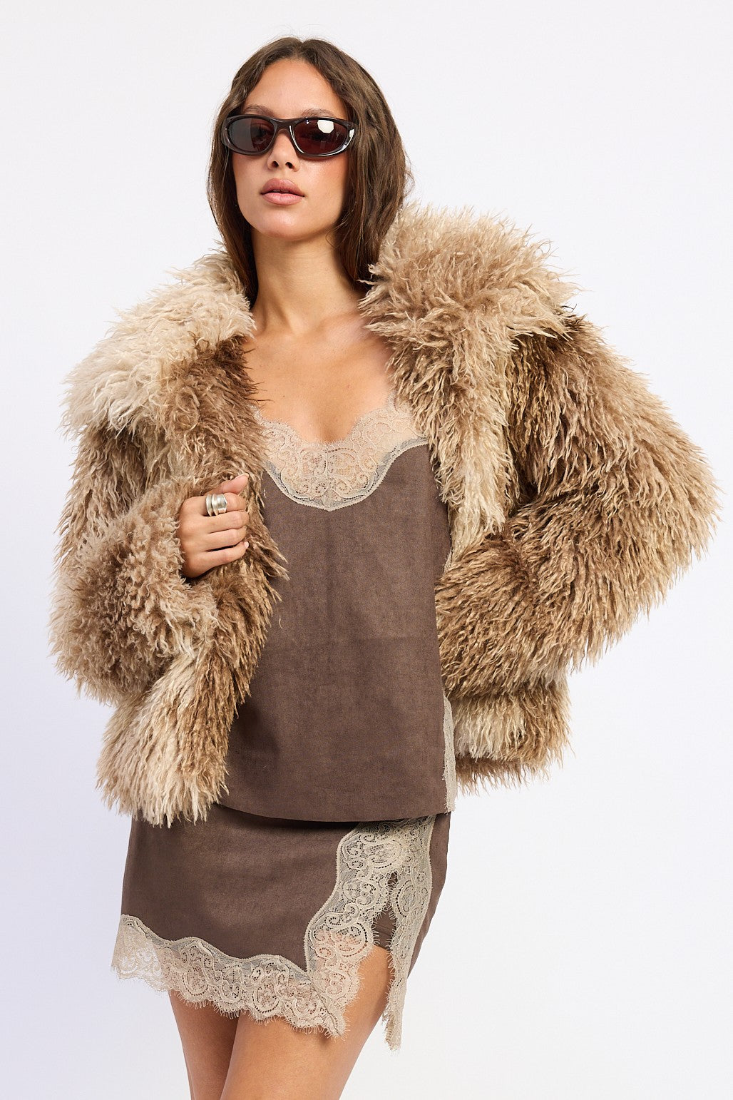 Emory Park Zafrina Oversized Faux Fur Coat — Brown Tie Dye