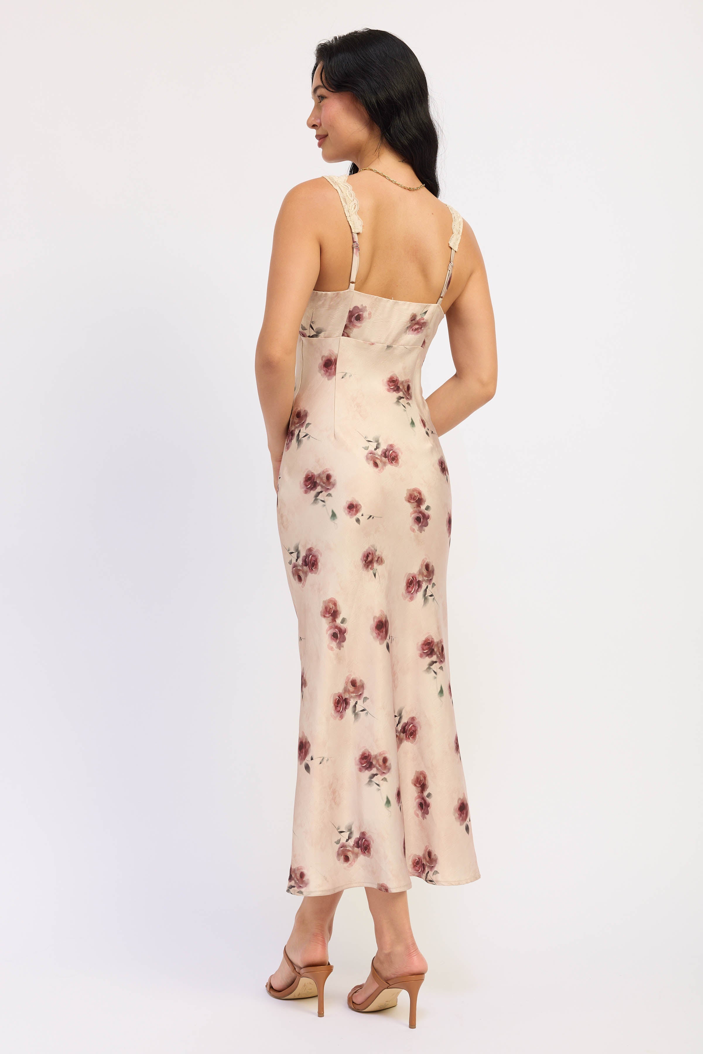 Emory Park | Jillian Floral Satin Lace Midi Dress – Pale Blush