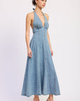 Emory Park | Laurel Halter Denim Midi Dress