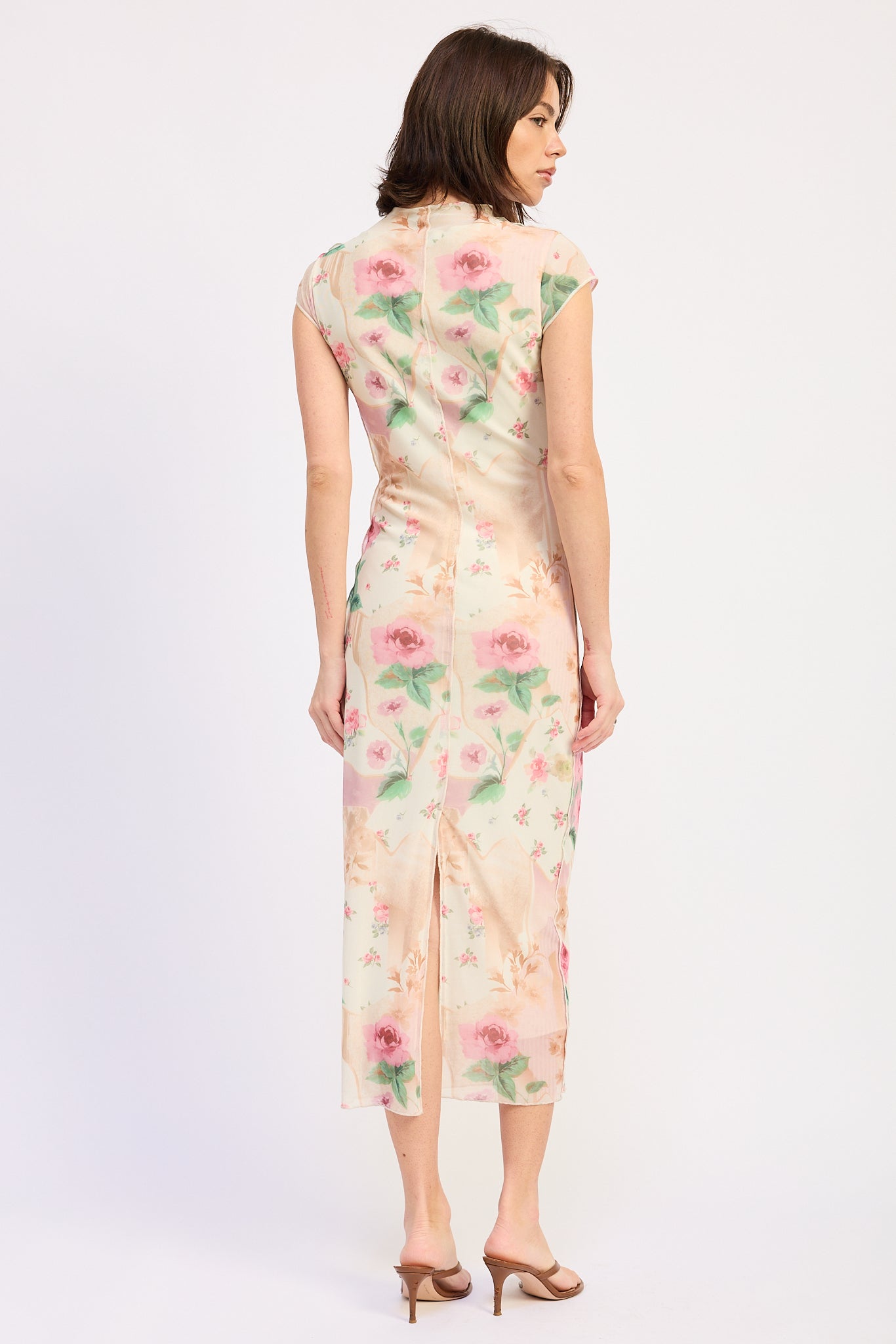 Emory Park | Julie Floral Mesh Midi Dress – Ivory Rose