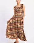 Emory Park Kathleen Plaid Ruffle Midi Dress — Almond