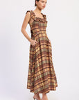 Emory Park Kathleen Plaid Ruffle Midi Dress — Almond
