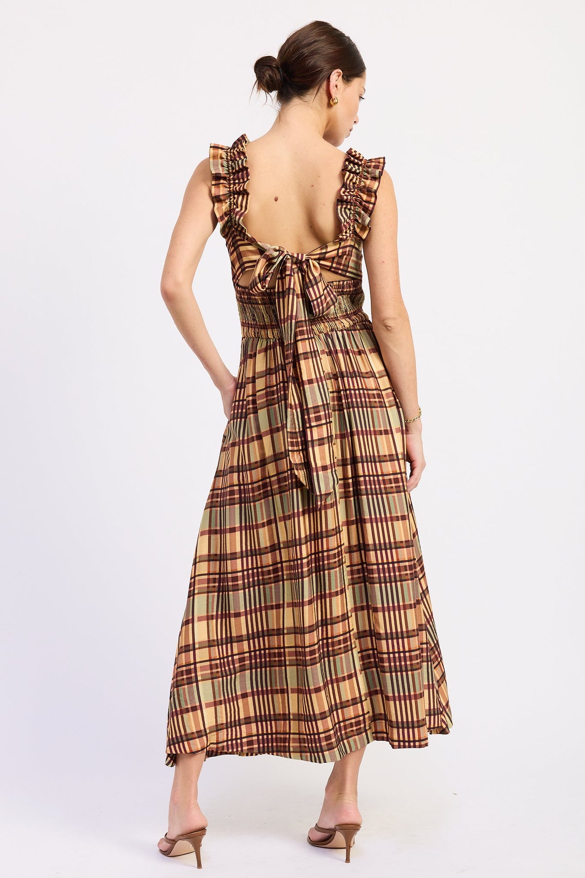 Emory Park Kathleen Plaid Ruffle Midi Dress — Almond