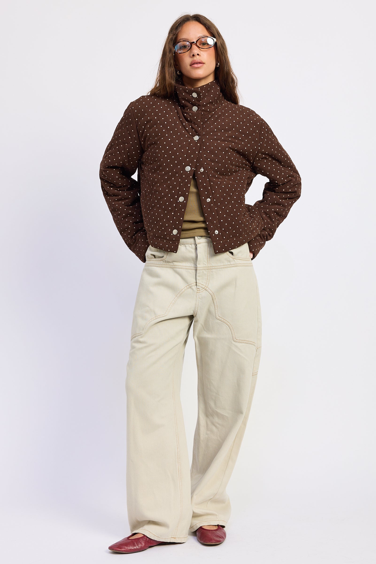 Emory Park | Calista Polka Dot Quilted Puffer Jacket – Espresso