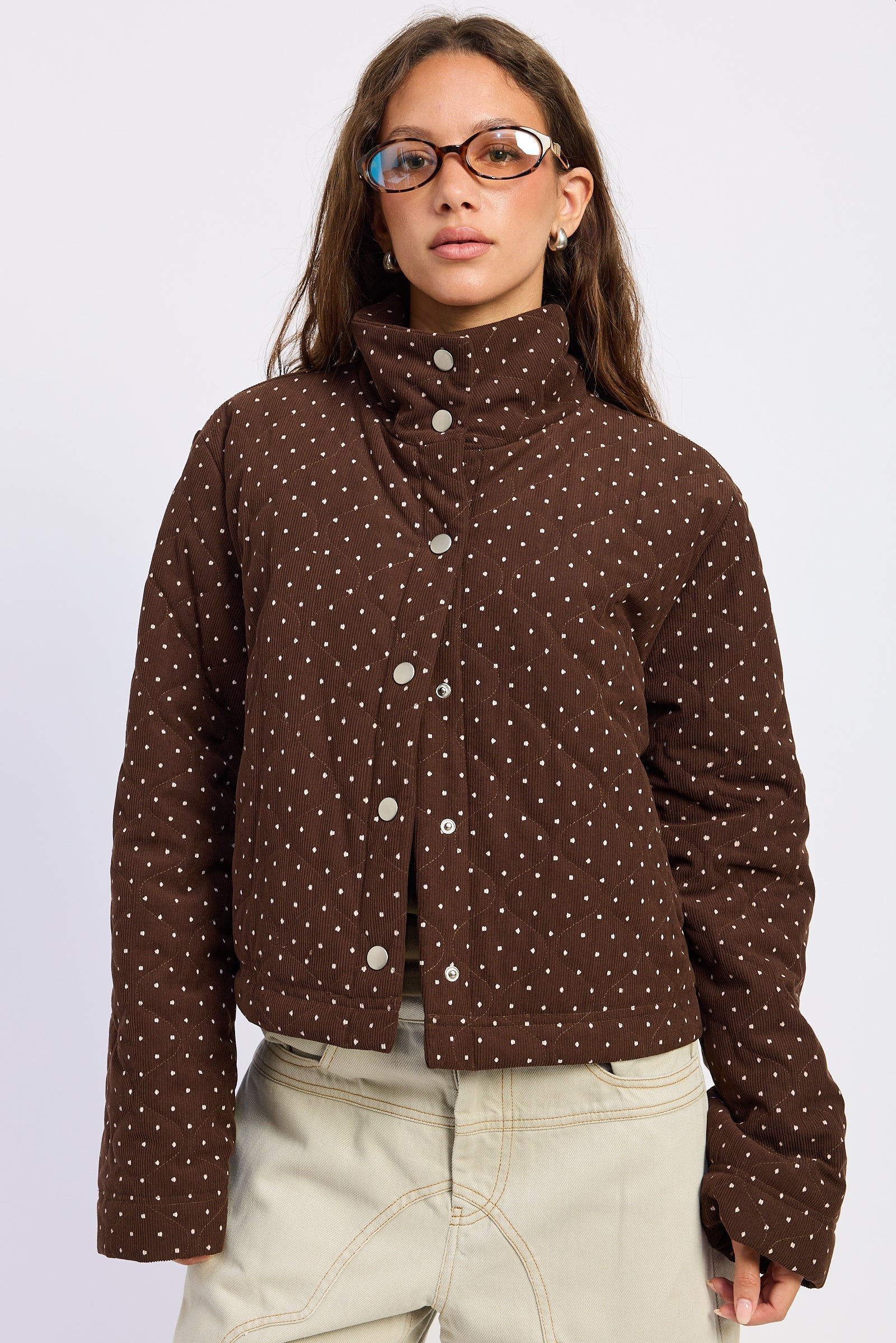 Emory Park | Calista Polka Dot Quilted Puffer Jacket – Espresso