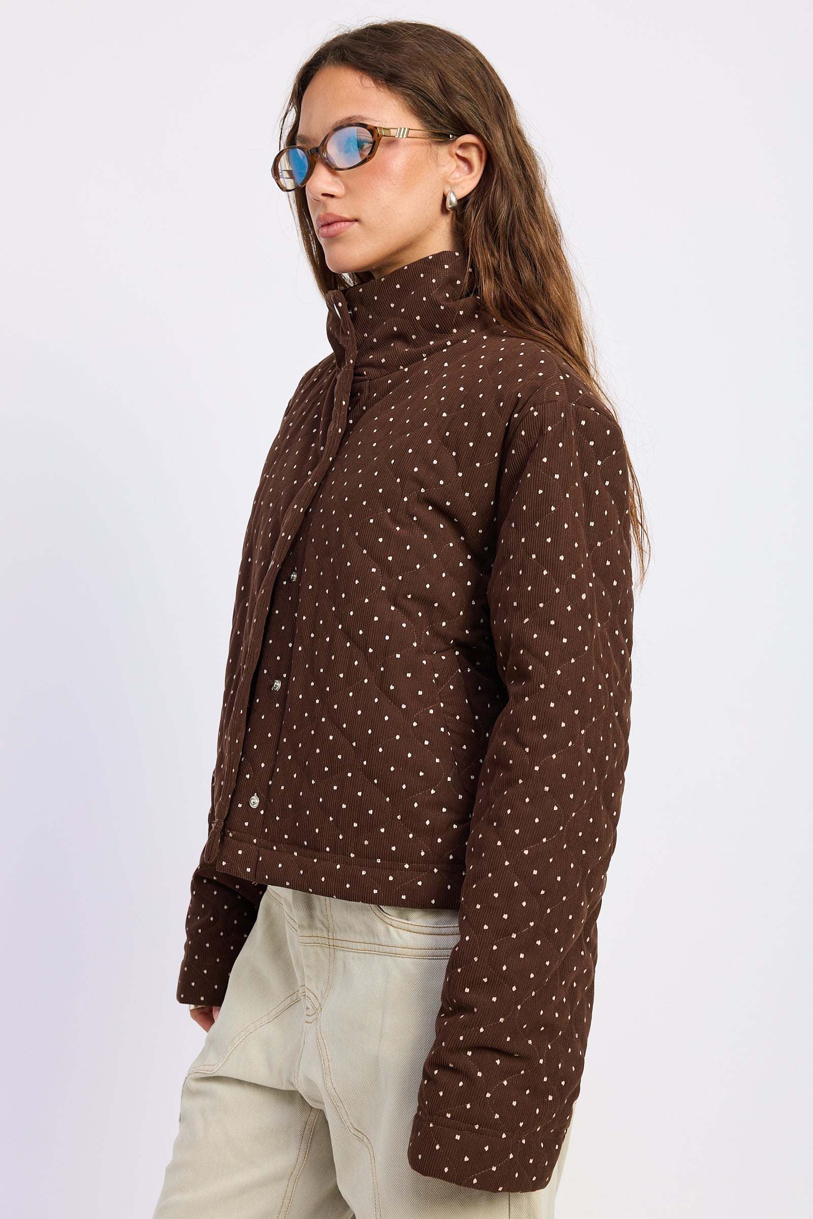 Emory Park | Calista Polka Dot Quilted Puffer Jacket – Espresso